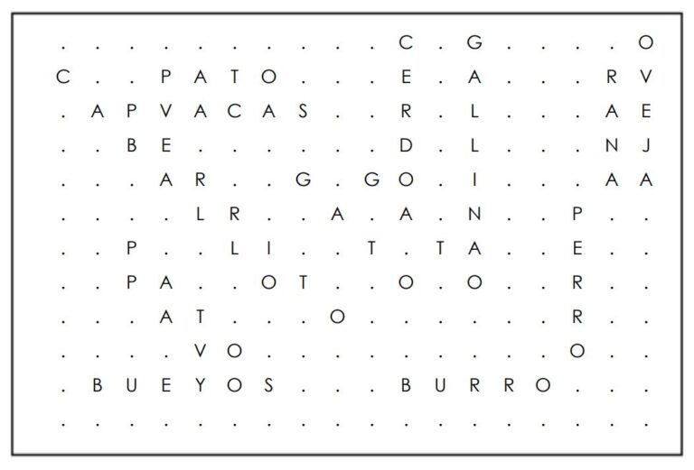 Printable word searches in Spanish Farm animals